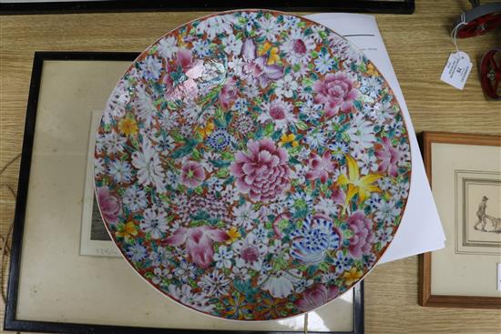 An early 20th century Chinese Thousand Flower famille rose dish diameter 33.5cm